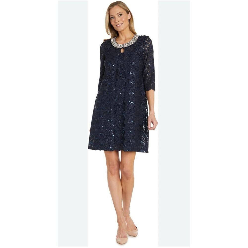 R&M Richards 2-Piece Women’s Formal Coctail Party Lace Jacket and Dress with Pea